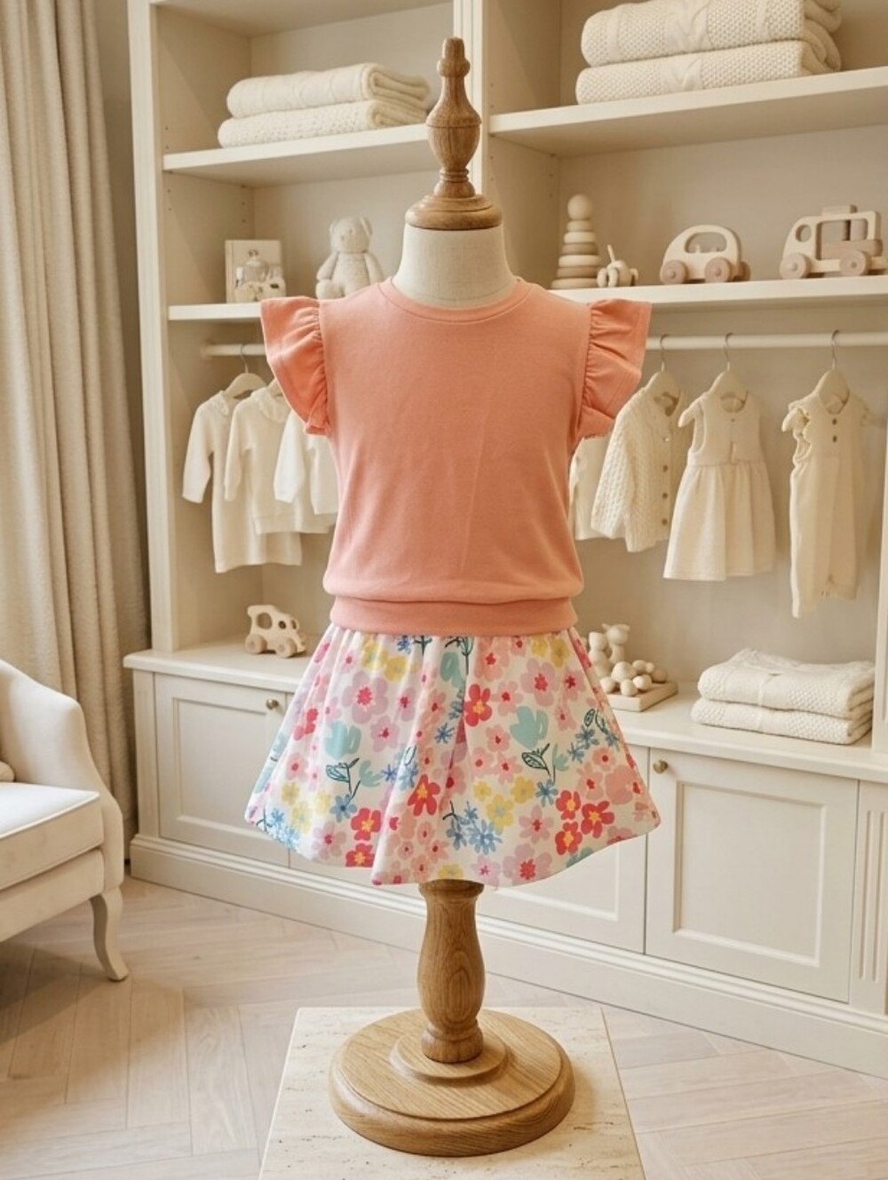 Millie Loves Lily Peach Flutter Sleeve Top & Floral Skort Set | Sizes 4